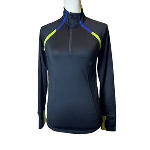 Xersion Women's Half Zip Running Top Black with‎ Blue and Lime XS